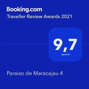 Majutusasutuses Paraiso de Maracajau 4 olev sertifikaat, autasu, silt või muu dokument