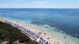 uma praia com guarda-sóis e pessoas na água em Hotel dei Bizantini & Villaggio Campo dei Messapi em San Pietro in Bevagna