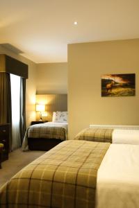 a hotel room with two beds and a painting on the wall at Mulroy Woods Hotel in Milford