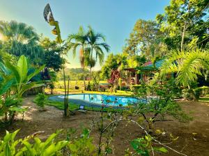 a resort with a swimming pool in the middle of a yard at Casa Mediterránea with Pool and 2500 m2 Garden near Beach and Rain Forest in Uvita