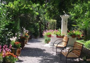 Durfort-et-Saint-Martin-de-SossenacにあるLe Portel des Arnaud Chambres d'Hôtesの鉢植えの植物や花が植えられた庭園