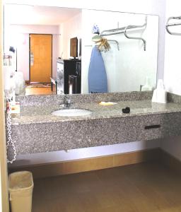 um balcão de casa de banho com um lavatório e um espelho em Fairway Inn em Fort Walton Beach
