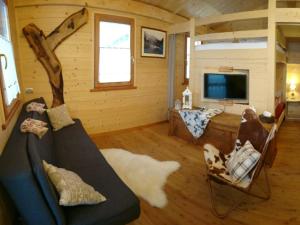 Televízia a/alebo spoločenská miestnosť v ubytovaní Mini Chalet Walser