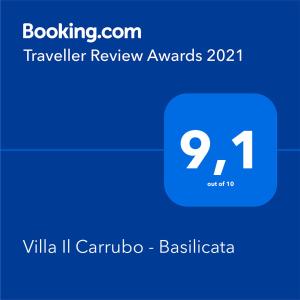 Certifikát, hodnocení, plakát nebo jiný dokument vystavený v ubytování Villa Il Carrubo - Basilicata