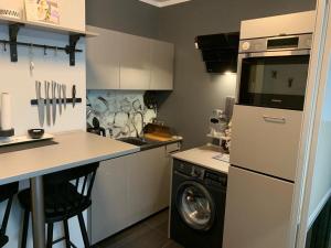 a kitchen with a washing machine and a washer at Ingress in Bytom