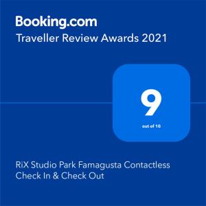 Certifikát, hodnocení, plakát nebo jiný dokument vystavený v ubytování RiX Studio Park Famagusta Contactless Check In & Check Out