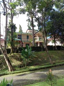 une maison sur une colline avec des arbres devant elle dans l'établissement Villa Green Fresh - Bumi Ciherang - Cipanas, à Cianjur