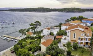 una vista aerea di una città vicino a un corpo idrico di Apartments Bolero a Rab