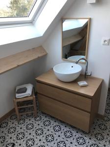 a bathroom with a sink and a mirror at Touquet's Garden in Cucq