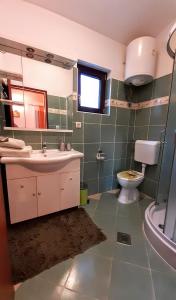 La salle de bains est pourvue d'un lavabo et de toilettes. dans l'établissement Studio Elvis, à Plomin