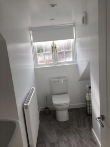 a small bathroom with a toilet and a window at Ivy Cottage in Eston