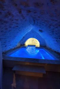 a blue bath tub in a cave with a tunnel at LE SPA INSOLITE DE MALAUCENE in Malaucène