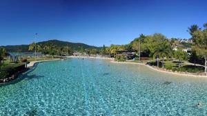 a large pool of blue water next to a beach at Heart of Airlie Beach Apartment in Airlie Beach