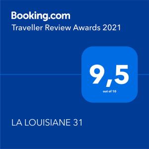 a screenshot of a phone with the travel review awards at LA LOUISIANE 31 in Villefranche-de-Lauragais