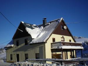 ブライテンブルンにあるCozy Apartment in Ore Mountains with Balconyの屋根に雪の家