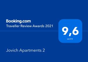 Certifikát, hodnocení, plakát nebo jiný dokument vystavený v ubytování Jovich Apartments 2