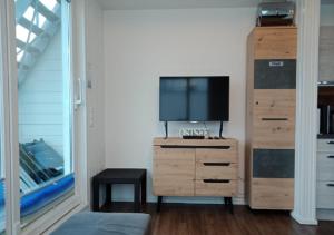 TV a/nebo společenská místnost v ubytování Schwimmendes Ferienhaus Swimming Lounge