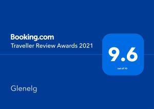 Certifikát, hodnocení, plakát nebo jiný dokument vystavený v ubytování Glenelg