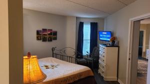 a bedroom with a bed and a television and a dresser at Gatlinburg Chateau Condo 506 in Gatlinburg
