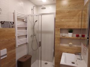 罗威Apartament Sun&Fun - Rowy的浴室配有淋浴和洗手池 更多124张照片