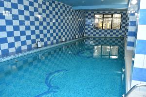 a large swimming pool with a shark in the water at Hotel GeAS IV in Caransebeş