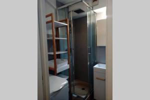 a bathroom with a shower and a sink and a toilet at VALLOIRE, studio 22m2, tout à pied, remontées mécaniques à 100m in Valloire