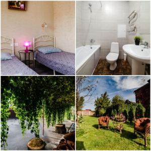 a collage of pictures of a bathroom with a tree at ВЕЛЕС in Lyamtsyno