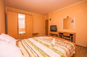 sypialnia z łóżkiem, biurkiem i telewizorem w obiekcie Apartment Gogić w Poreču