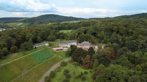 an aerial view of a house in the middle of a forest at JUFA Hotel Königswinter/Bonn in Königswinter