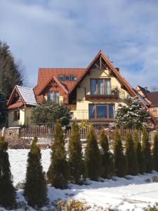 una casa en la nieve con árboles delante en Wczasy Pod Giewontem, en Kościelisko