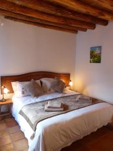 a bedroom with a large bed with two lamps at Casita de la Vaca in Mondújar