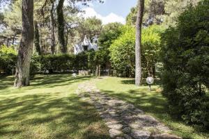 a stone path in a yard with trees and a house at Villa Biancospini,16 in Castellaneta Marina 