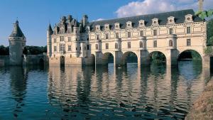 a large castle sitting on top of a body of water at Gîte Évasion idyllique in Faverolles-sur-Cher