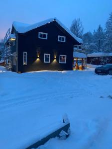 a house with a lot of snow on the ground at Villa Solsiden Geilo in Geilo