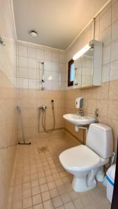 ヤムサにあるMotel Patalahtiのバスルーム(トイレ、洗面台、シャワー付)