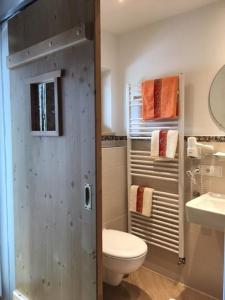 a bathroom with a toilet and a sink at Gästehaus Ulrich Neuner in Wallgau