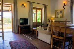 a living room with a couch and a television at Zebra Cottage and Lodge in Stellenbosch