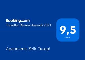 Certifikat, nagrada, logo ili neki drugi dokument izložen u objektu Apartments Zelic Tucepi