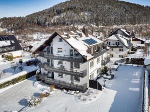 an aerial view of a house in the snow at Landhaus Frese in Willingen