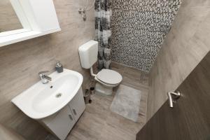 a bathroom with a sink and a toilet and a shower at Apartman Pandula in Tkon