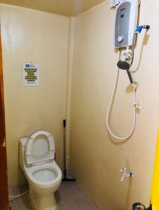 een badkamer met een toilet en een tv aan de muur bij Domos Native Guest House in Panglao