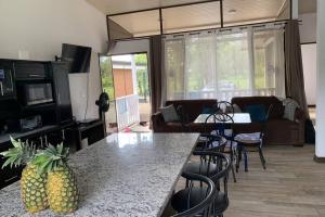 a kitchen and living room with a pineapple on a counter at Casa Linda in Uvita