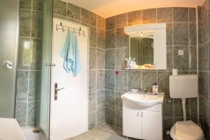 a bathroom with a shower and a toilet and a sink at Mesto za odmor in Zlatibor