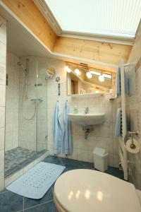 a bathroom with a shower and a toilet and a sink at Haus Tschakert in Anger