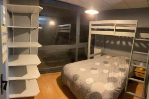 尚魯斯的住宿－Le refuge des marmottes，一间卧室配有双层床和书架