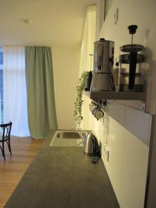 a kitchen with a sink and a stove top oven at Apartment am Apfelbaum in Reutlingen