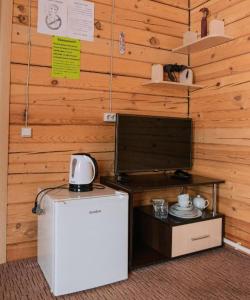 a room with a small refrigerator and a television at Baza otdykha AltayRay in Elekmonar