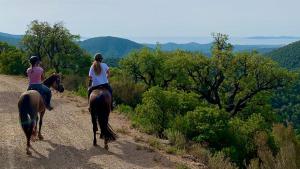 zwei Personen reiten auf einem Feldweg in der Unterkunft Les Soleiades in La Londe-les-Maures + 18 Fotos