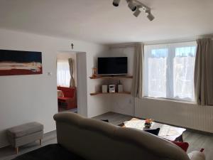 Televízia a/alebo spoločenská miestnosť v ubytovaní Leander Apartman Balatonakali