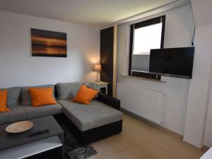 un soggiorno con divano e TV a schermo piatto di Apartment in Robertsdorf with Garden, Terrace, Barbecue a Blowatz